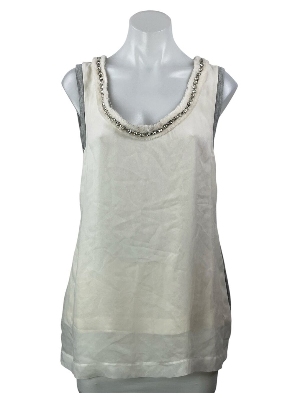 Robert Rodriguez Women's White Gray Sleeveless Scoop Neck Tank Top Size L